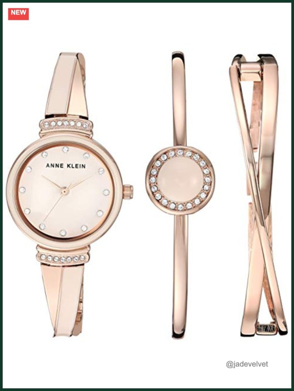 Anne Klein Crystal Accented Watch and Bangle Set with Japanese Quartz